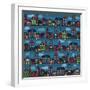 Seamless Pattern with Multi-Colored Houses in the Night City-Milovelen-Framed Art Print