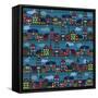 Seamless Pattern with Multi-Colored Houses in the Night City-Milovelen-Framed Stretched Canvas