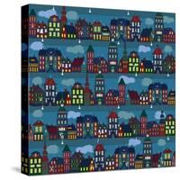 Seamless Pattern with Multi-Colored Houses in the Night City-Milovelen-Stretched Canvas