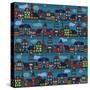 Seamless Pattern with Multi-Colored Houses in the Night City-Milovelen-Stretched Canvas