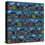 Seamless Pattern with Multi-Colored Houses in the Night City-Milovelen-Stretched Canvas