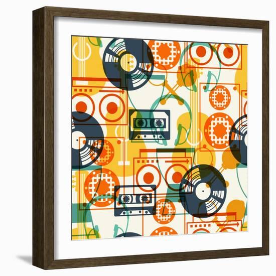 Seamless Pattern with Musical Instruments in Flat Design Style.-incomible-Framed Art Print