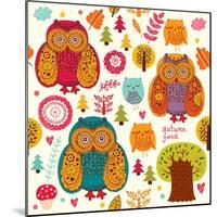 Seamless Pattern with Owls-Molesko Studio-Mounted Art Print