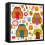 Seamless Pattern with Owls-Molesko Studio-Framed Stretched Canvas