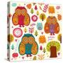 Seamless Pattern with Owls-Molesko Studio-Stretched Canvas