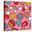 Seamless Pattern with Pink Girl Icons in Pop Art Style, Emoji, Love, and Rainbow Stitch Patches-Cienpies Design-Stretched Canvas