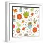 Seamless Pattern with Plants Birds Leaves and Flowers-Olillia-Framed Art Print