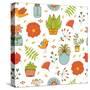 Seamless Pattern with Plants Birds Leaves and Flowers-Olillia-Stretched Canvas