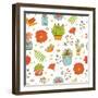 Seamless Pattern with Plants Birds Leaves and Flowers-Olillia-Framed Art Print