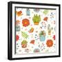 Seamless Pattern with Plants Birds Leaves and Flowers-Olillia-Framed Art Print