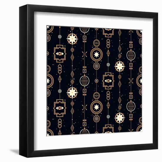Seamless Pattern with Stars and Magical Golden Garlands. Useful for Wrapping, Web Backgrounds and F-Leonid Zarubin-Framed Art Print