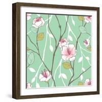 Seamless Pattern with Styled Spring Blossoms-lozas-Framed Art Print