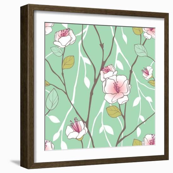 Seamless Pattern with Styled Spring Blossoms-lozas-Framed Art Print