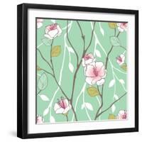 Seamless Pattern with Styled Spring Blossoms-lozas-Framed Art Print