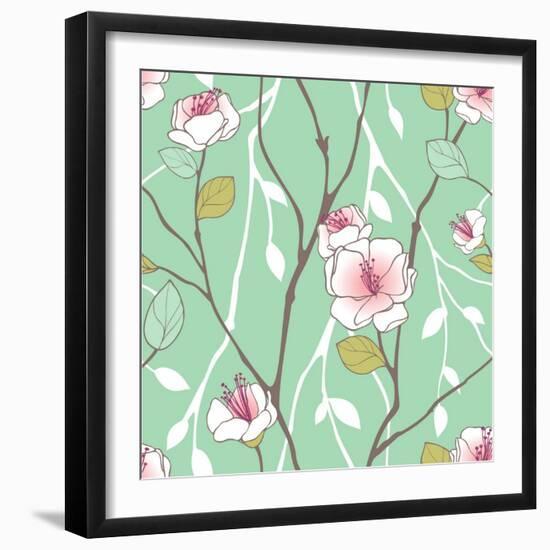 Seamless Pattern with Styled Spring Blossoms-lozas-Framed Art Print