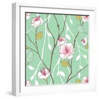 Seamless Pattern with Styled Spring Blossoms-lozas-Framed Art Print