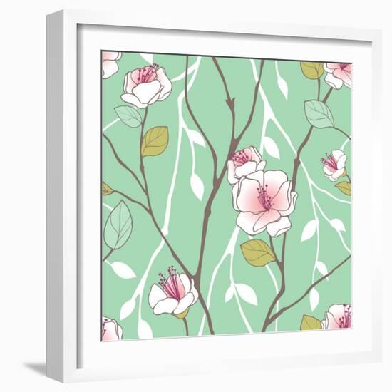 Seamless Pattern with Styled Spring Blossoms-lozas-Framed Art Print