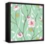 Seamless Pattern with Styled Spring Blossoms-lozas-Framed Stretched Canvas