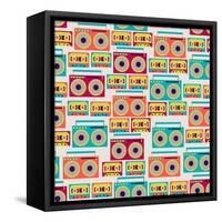Seamless Pattern With Tape Recorders And Audio Cassette-incomible-Framed Stretched Canvas