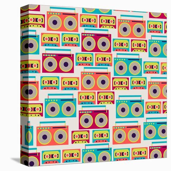 Seamless Pattern With Tape Recorders And Audio Cassette-incomible-Stretched Canvas