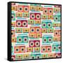 Seamless Pattern With Tape Recorders And Audio Cassette-incomible-Framed Stretched Canvas