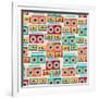 Seamless Pattern With Tape Recorders And Audio Cassette-incomible-Framed Art Print