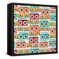 Seamless Pattern With Tape Recorders And Audio Cassette-incomible-Framed Stretched Canvas