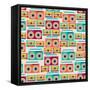 Seamless Pattern With Tape Recorders And Audio Cassette-incomible-Framed Stretched Canvas