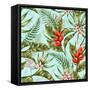 Seamless Pattern with Tropical Flowers in Watercolor Style-hoverfly-Framed Stretched Canvas