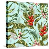 Seamless Pattern with Tropical Flowers in Watercolor Style-hoverfly-Stretched Canvas