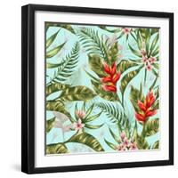 Seamless Pattern with Tropical Flowers in Watercolor Style-hoverfly-Framed Art Print