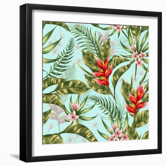 Seamless Pattern with Tropical Flowers in Watercolor Style-hoverfly-Framed Art Print