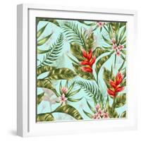 Seamless Pattern with Tropical Flowers in Watercolor Style-hoverfly-Framed Art Print