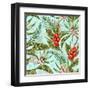 Seamless Pattern with Tropical Flowers in Watercolor Style-hoverfly-Framed Art Print