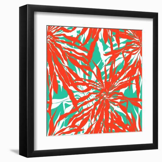 Seamless Pattern with Tropical Palm Leaves-tukkki-Framed Art Print