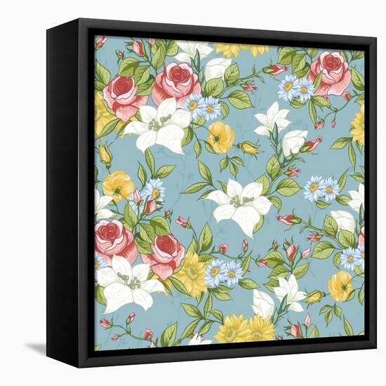 Seamless Pattern with Vintage Wildflowers-Varvara Kurakina-Framed Stretched Canvas