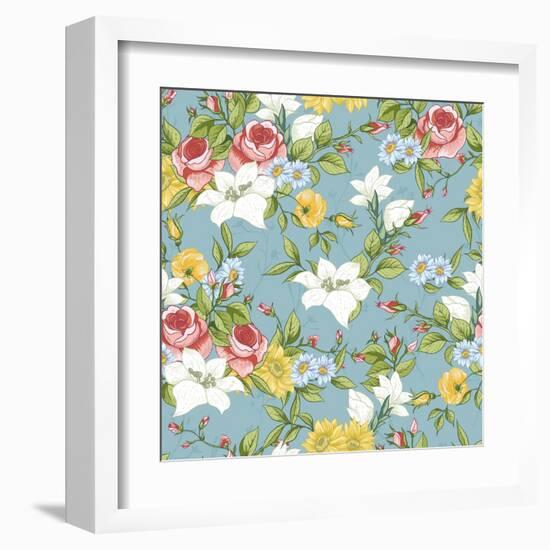 Seamless Pattern with Vintage Wildflowers-Varvara Kurakina-Framed Art Print