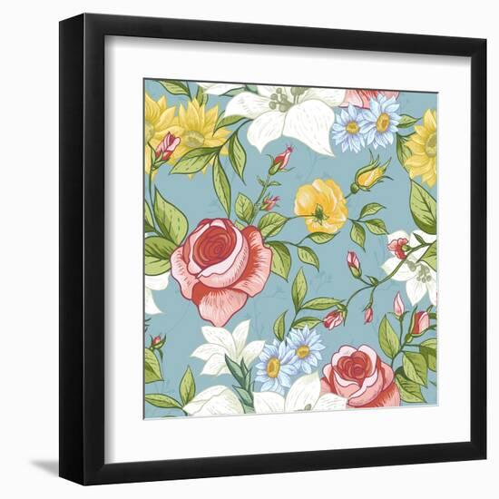 Seamless Pattern with Vintage Wildflowers-Varvara Kurakina-Framed Art Print