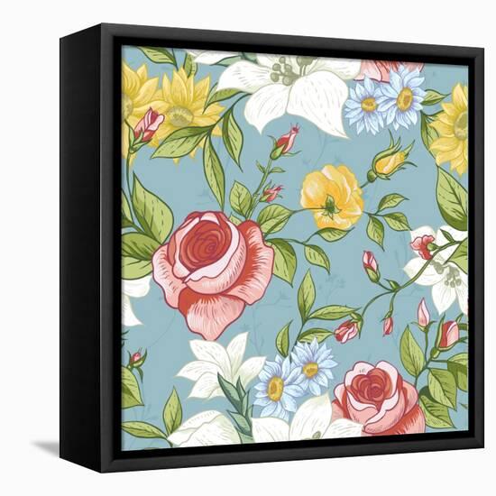 Seamless Pattern with Vintage Wildflowers-Varvara Kurakina-Framed Stretched Canvas