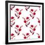 Seamless Red Floral Pattern on White-Fuzzyfox-Framed Art Print