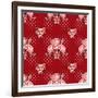 Seamless Red Flowers Pattern on Red Dotted-Fuzzyfox-Framed Art Print