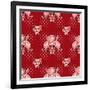 Seamless Red Flowers Pattern on Red Dotted-Fuzzyfox-Framed Art Print