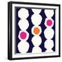 Seamless Repeating Pattern with Abstract Geometric Shapes in White, Pink and Orange on Navy Blue Ba-Iveta Angelova-Framed Art Print