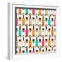 Seamless Retro Pattern With Bottles Of Wine And Glasses-incomible-Framed Art Print