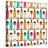 Seamless Retro Pattern With Bottles Of Wine And Glasses-incomible-Stretched Canvas