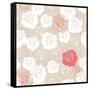 Seamless Retro Vector Floral Pattern with Classic White and Red Roses on Beige Background.-IngaLinder-Framed Stretched Canvas