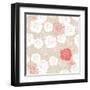 Seamless Retro Vector Floral Pattern with Classic White and Red Roses on Beige Background.-IngaLinder-Framed Art Print