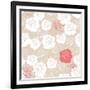 Seamless Retro Vector Floral Pattern with Classic White and Red Roses on Beige Background.-IngaLinder-Framed Art Print