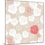 Seamless Retro Vector Floral Pattern with Classic White and Red Roses on Beige Background.-IngaLinder-Mounted Art Print
