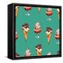 Seamless Sweet Pattern with Ice Cream Desserts. Hand Drawn Vector Illustration.-Elena Akimova-Framed Stretched Canvas